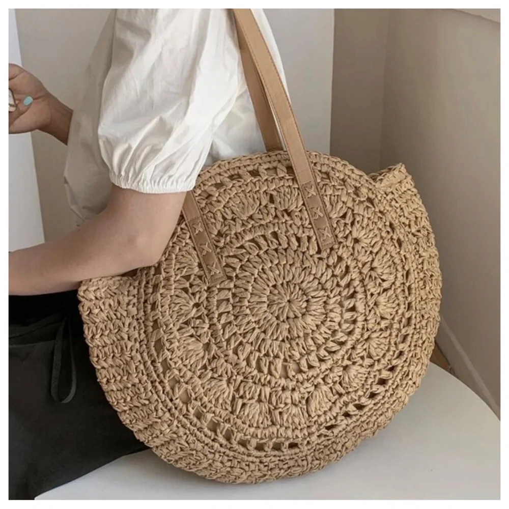 Boho Straw Round Large Capacity Shoulder Bag - Picture 6 of 8